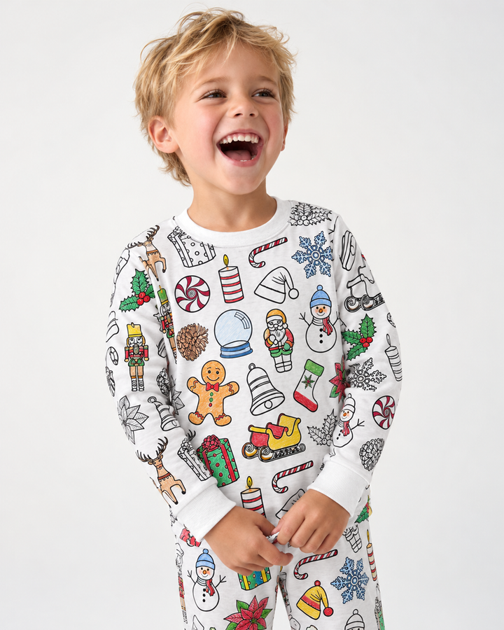 Weihnachtliches ausmalbares zweiteiliges Bambus-Schlafanzug-Set