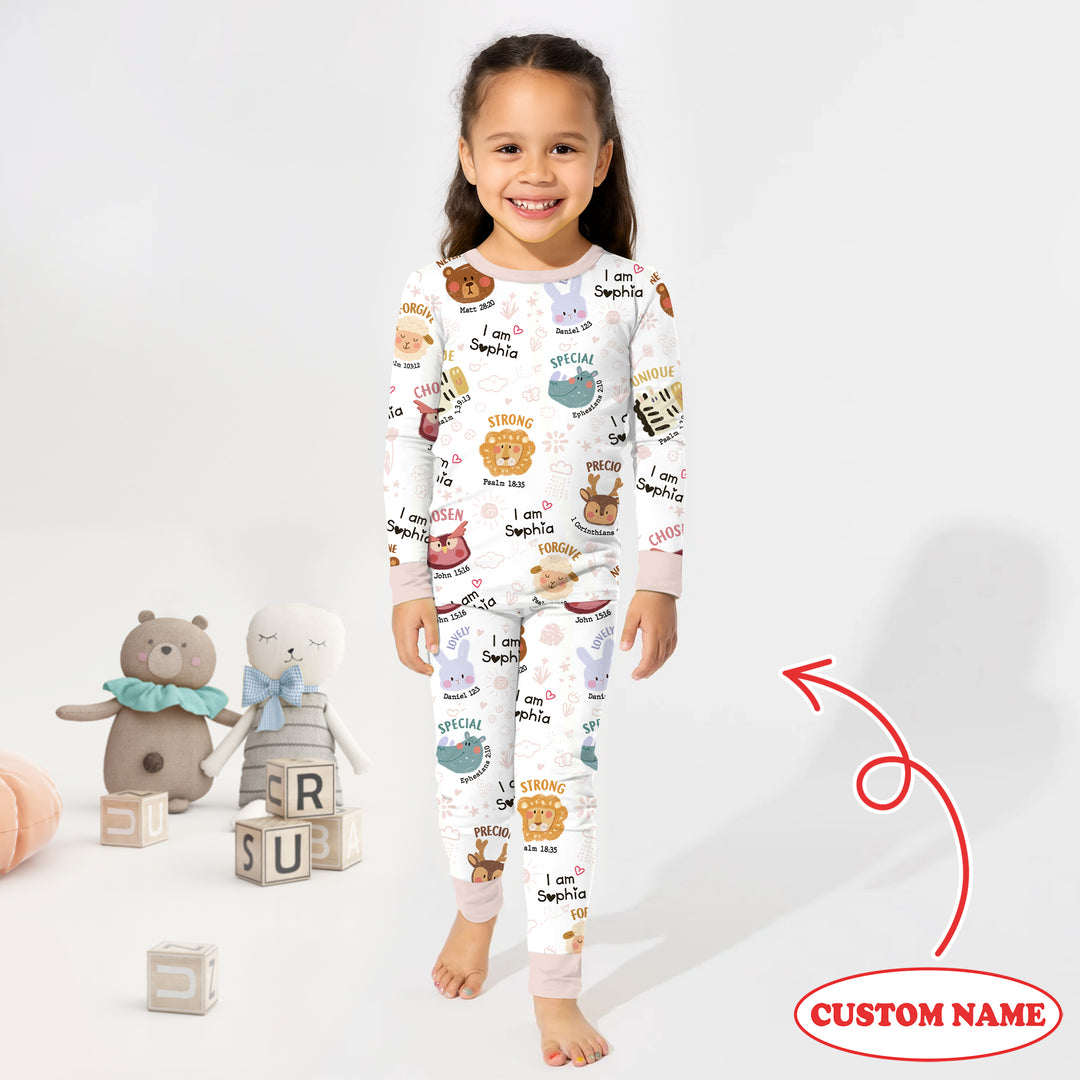 God’s Little Zoo Custom Name Two Piece Long Sleeve Pajama Set