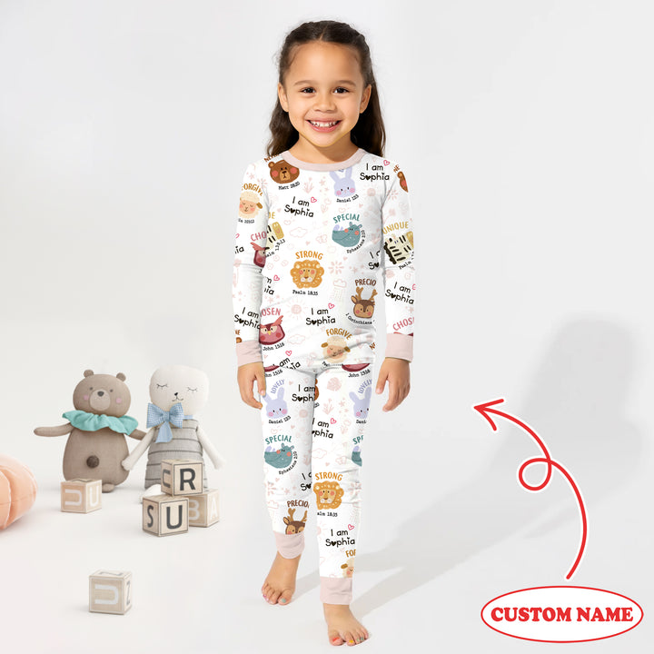 God’s Little Zoo Custom Name Two Piece Long Sleeve Pajama Set