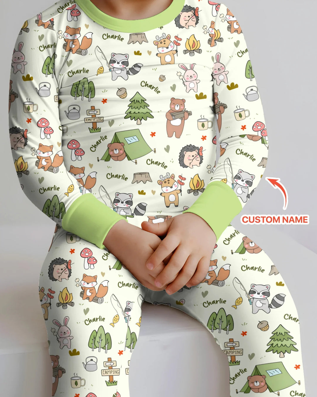Custom Name Little Camp Buddies Bamboo Two Piece Long Sleeve Pajama Set