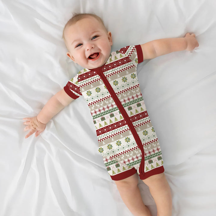 Christmas Fair Isle Red and Green Shorty Zippy