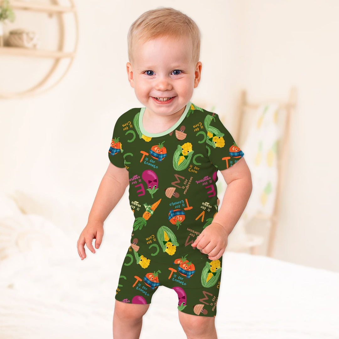 Veggie Letter Two Piece Short Sleeve Shorts Pajama Set