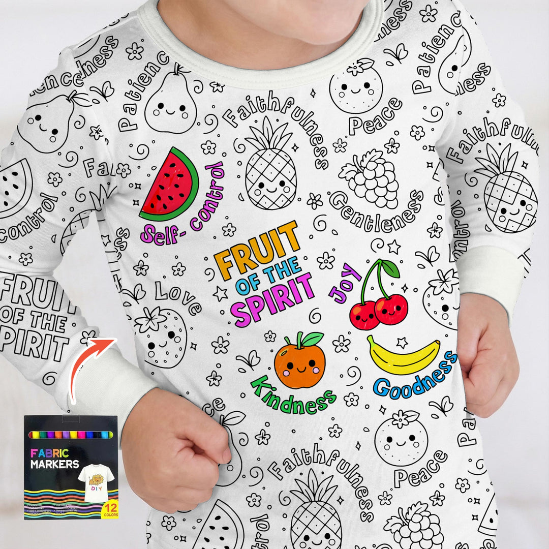 All Colorable Fruit of the Spirit Two Piece Long Sleeve Pajama Set
