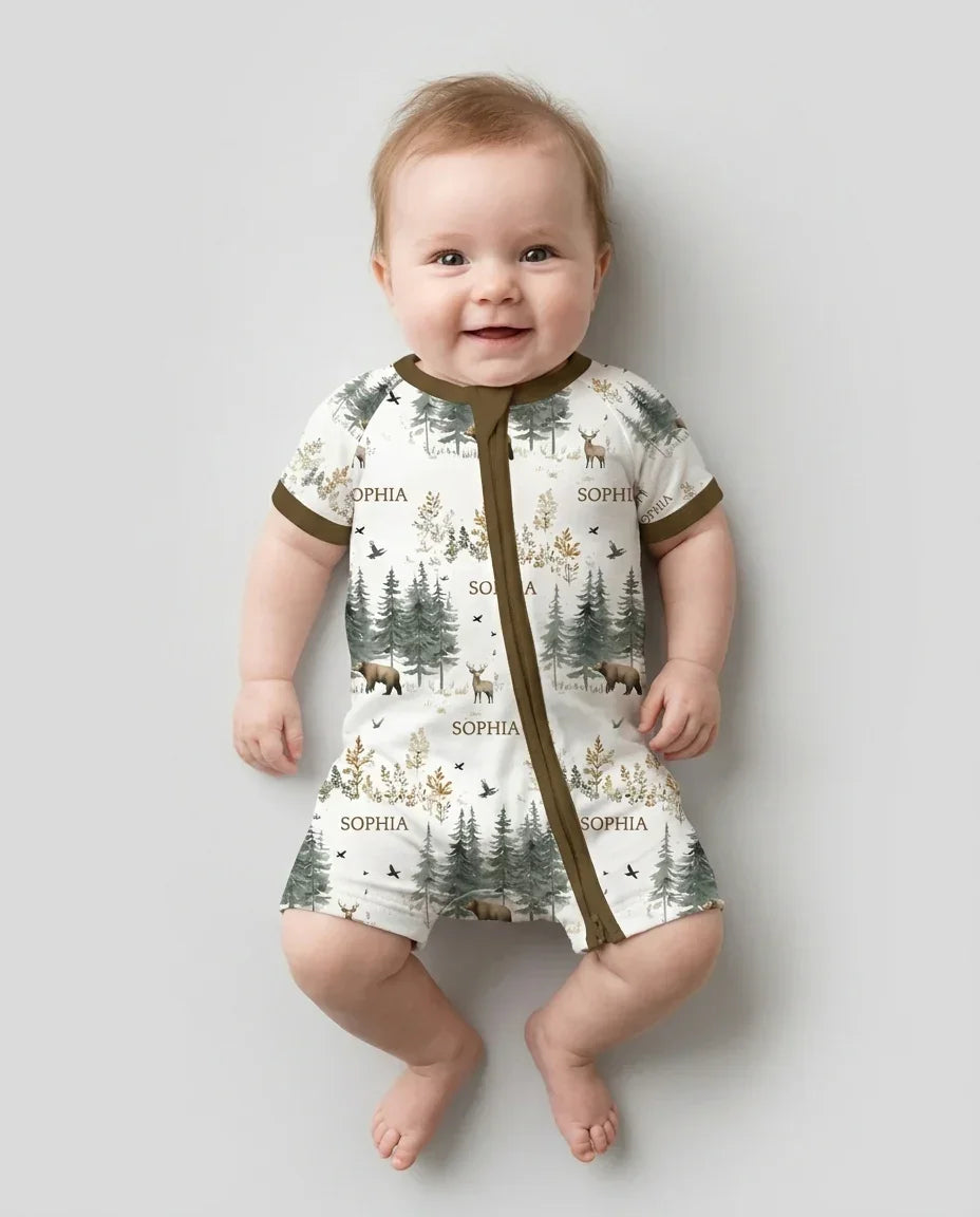 Custom Name Forest Bear Deer Bamboo Shorty Zippy