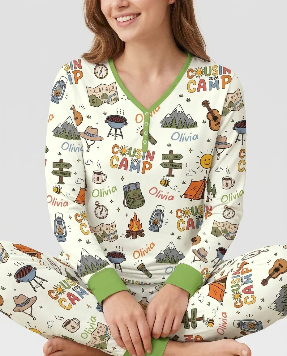 Plantilla de conjunto de pijama de mujer de bambú