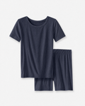 Navy Ribbed Bamboo Two Piece Short Sleeve Shorts Pajama Set