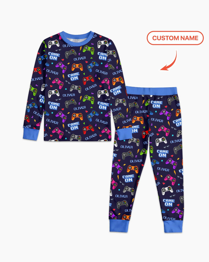 Custom Name Game On Family Matching Bamboo Two Piece Long Sleeve Pajama Set