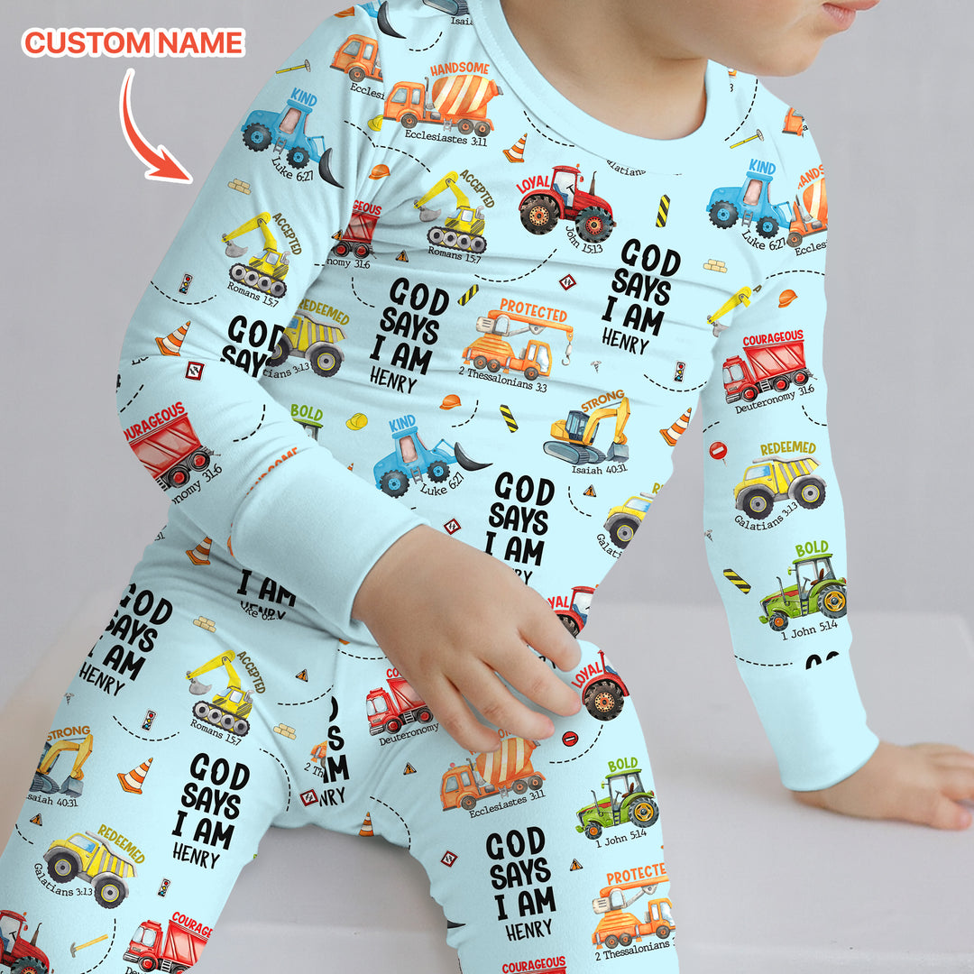 Custom Name God Says I Am Boy Two Piece Long Sleeve Pajama Set