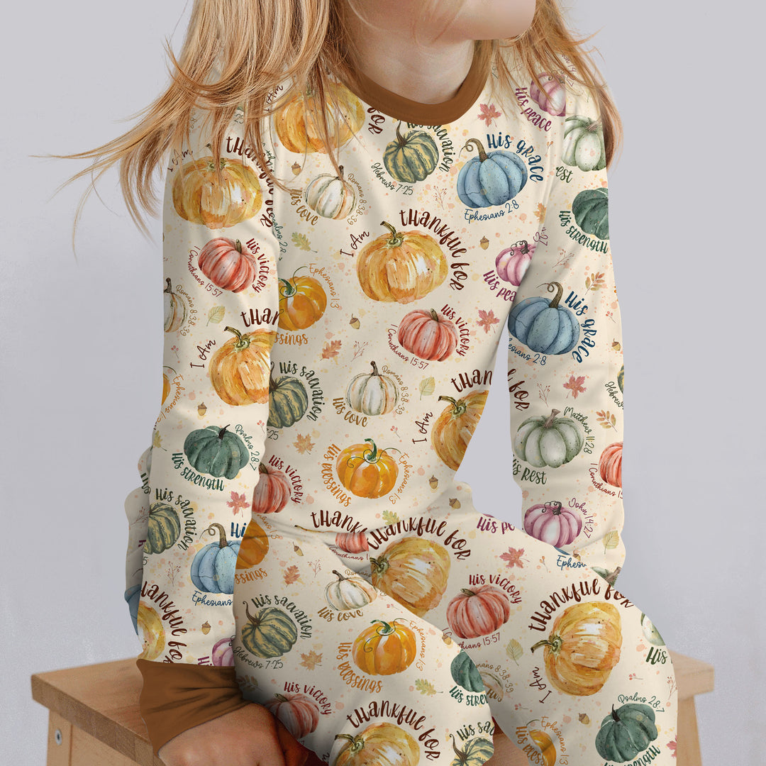 Christian Thanksgiving Two Piece Long Sleeve Pajama Set , Christian Thanksgiving Two Piece Long Sleeve Pajama Set - 12-18M / Chocolate Brown