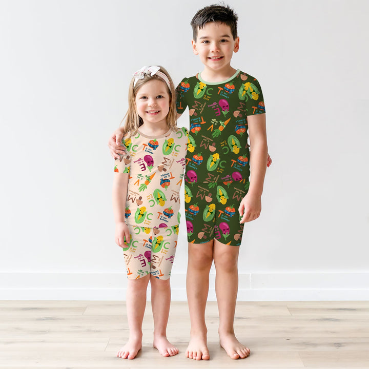 Veggie Letter Two Piece Short Sleeve Shorts Pajama Set