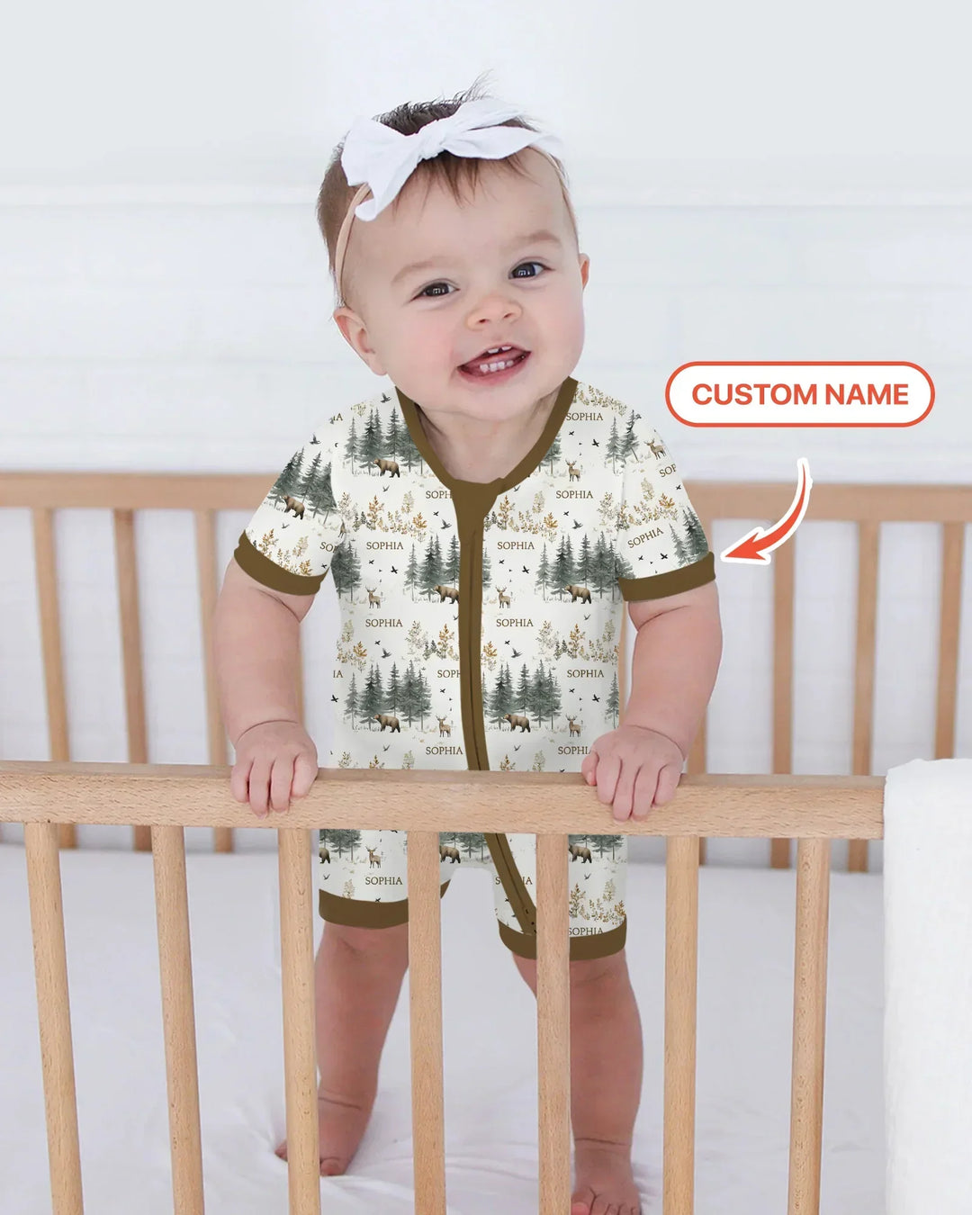 Custom Name Forest Bear Deer Bamboo Shorty Zippy