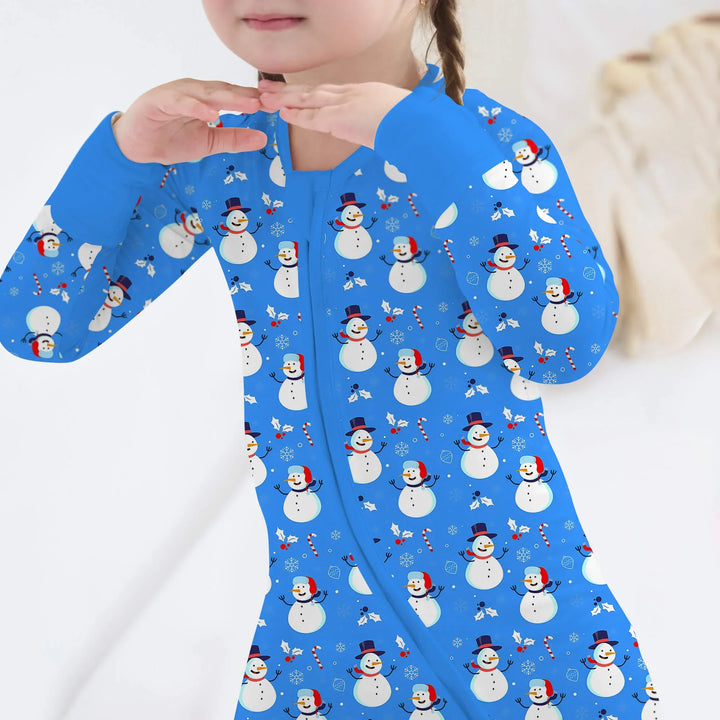 Blue Snowman Christmas Convertible Zippered Romper
