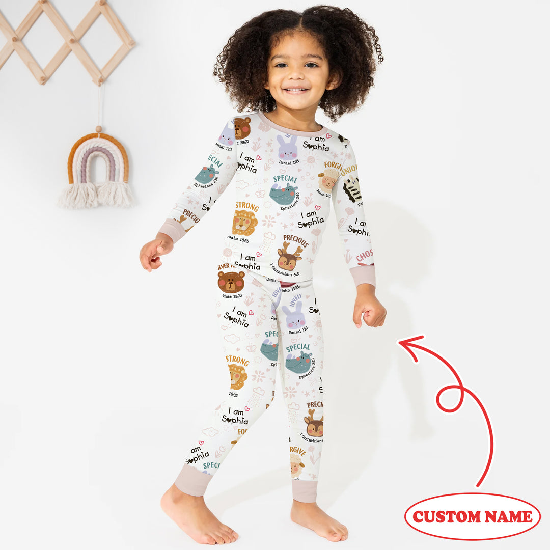 God’s Little Zoo Custom Name Two Piece Long Sleeve Pajama Set