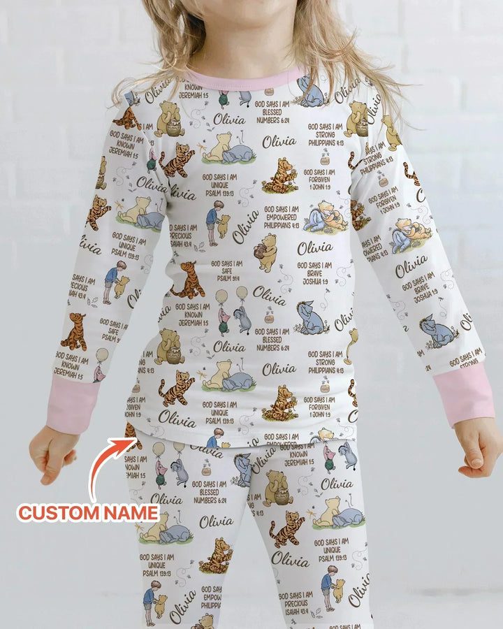 Custom Name God Says I Am Classic Bear Bamboo Two Piece Long Sleeve Pajama Set