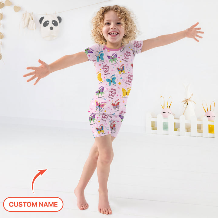 God Says I Am Custom Name Girl Version Two Piece Short Sleeve Shorts Pajama Set