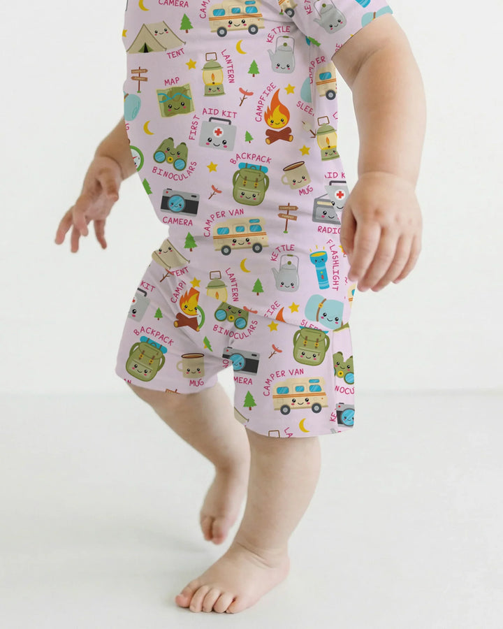 Little Camp Adventure Family Matching Two Piece Short Sleeve Shorts Pajama Set