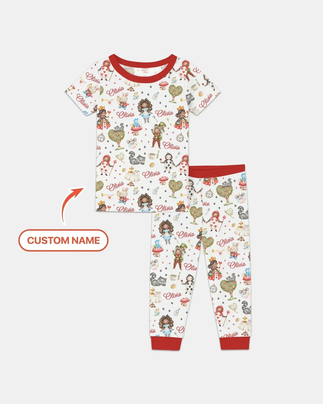 Whimsical Wonderland Tea Party Custom Name Two Piece Short Sleeve Pajama Set