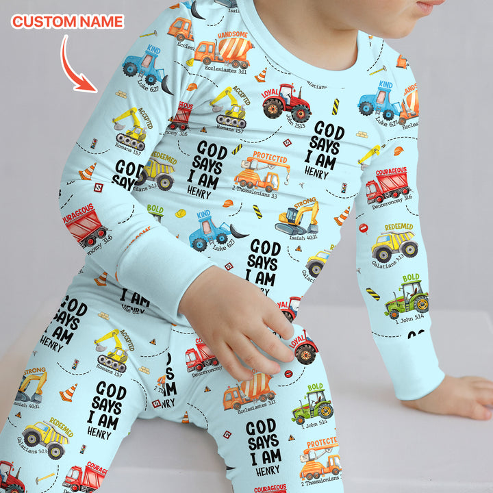 Custom Name God Says I Am Boy Two Piece Long Sleeve Pajama Set