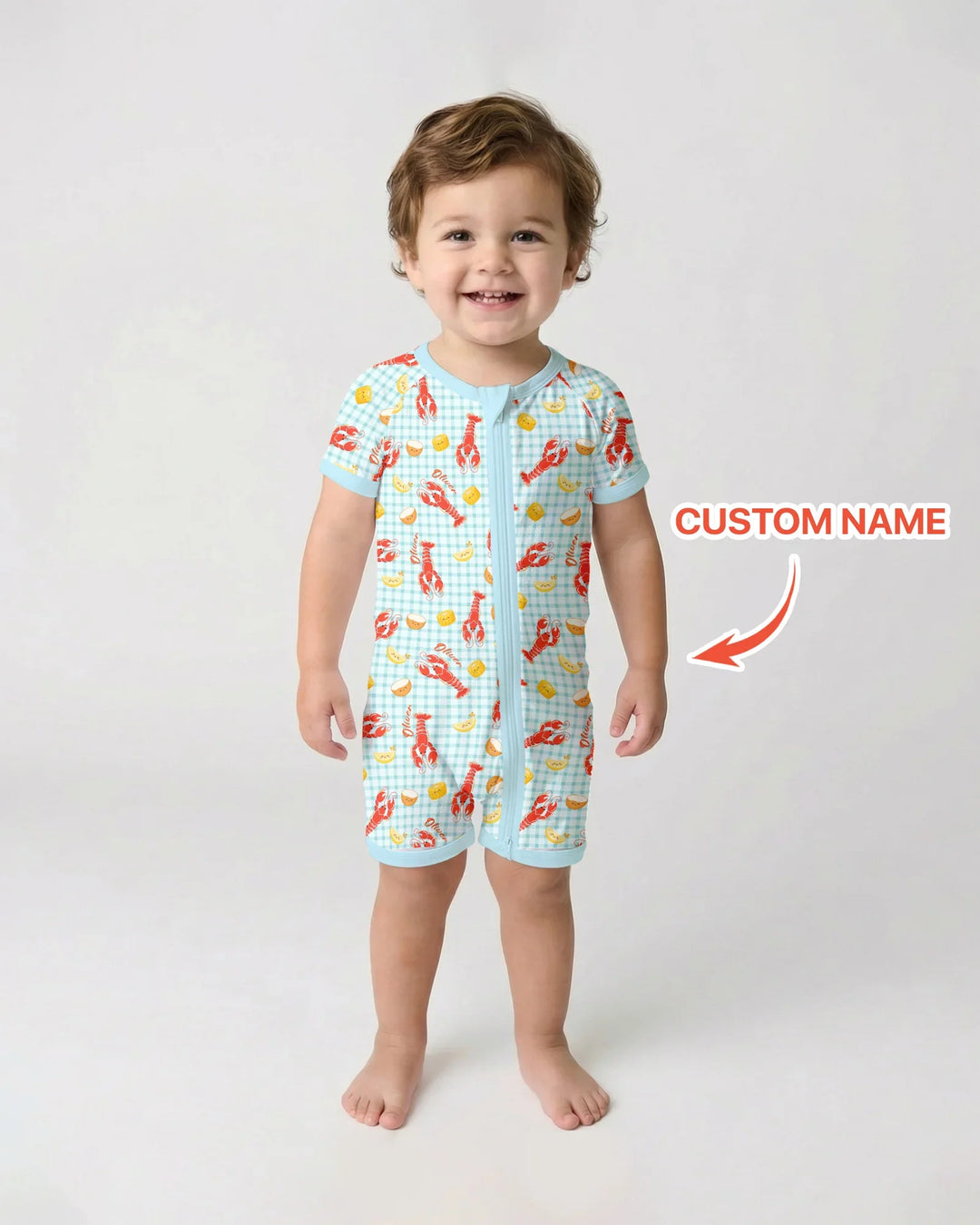 Nombre personalizado preppy temporada de cangrejos bambú corto con cremallera