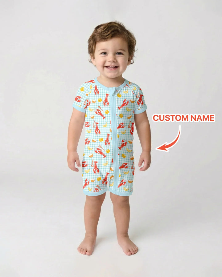 Nombre personalizado preppy temporada de cangrejos bambú corto con cremallera