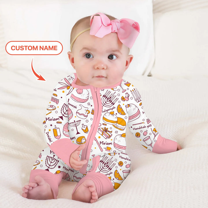Happy Hanukkah Doodles Custom Name Family Matching Convertible Zippy