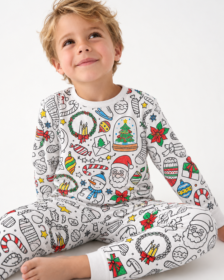 Conjunto de Pijama de Dos Piezas de Bambú para Colorear Navideño