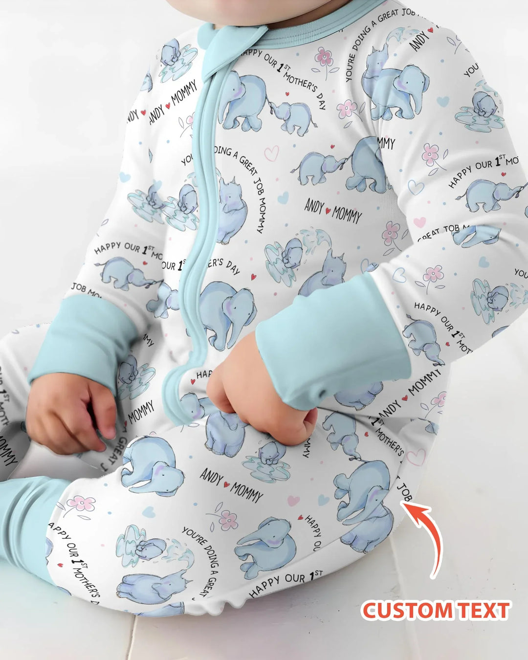 Custom Name Mother & Baby Elephant Convertible Zippy