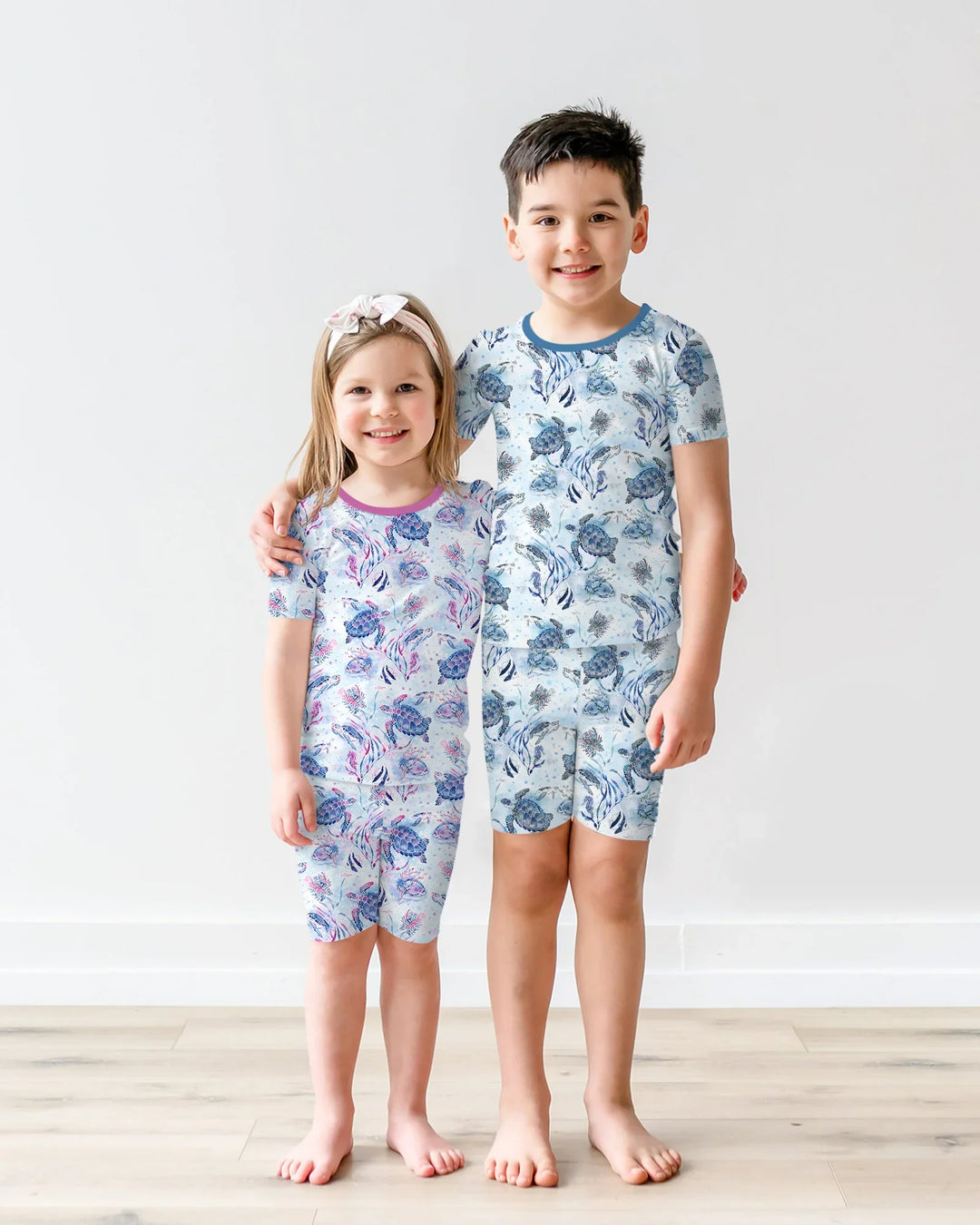 Little Turtles Family Matching Bamboo Two Piece Short Sleeve Shorts Pajama Set