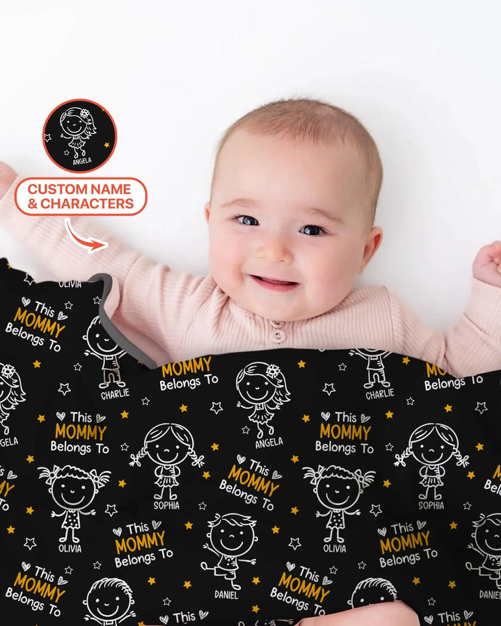 Manta de bambú con garabatos "Esta mamá pertenece a" y nombre personalizado