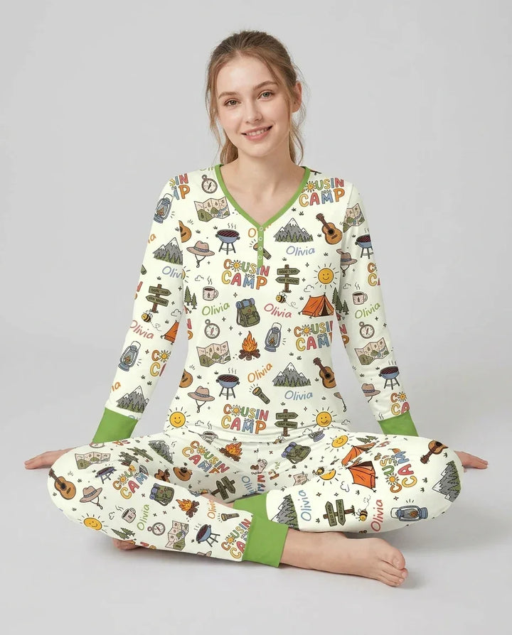Plantilla de conjunto de pijama de mujer de bambú