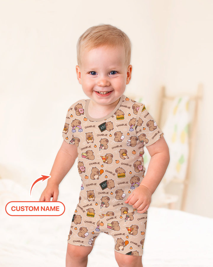 Custom Name Cute Capybara Two Piece Short Sleeve Shorts Pajama Set