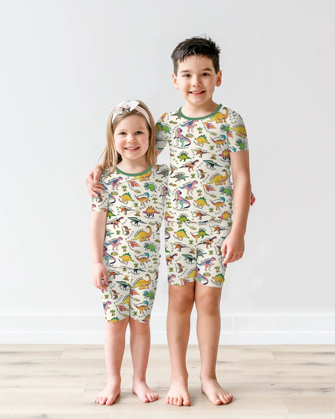 All The Dino Types Bamboo Two Piece Short Sleeve Shorts Pajama Set