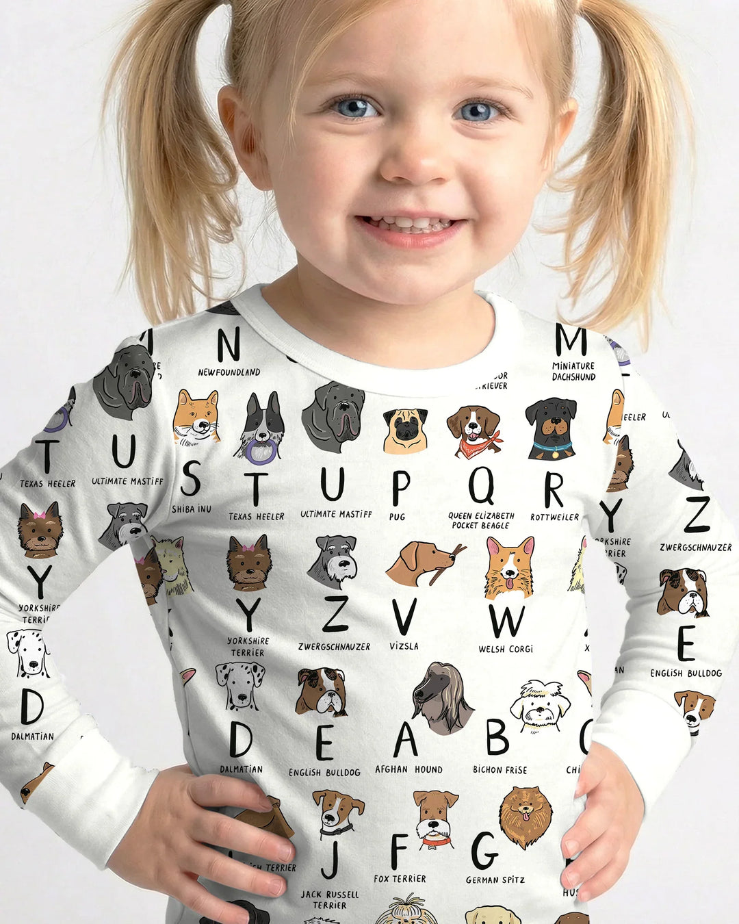 Funny Dogs Alphabet Two Piece Long Sleeve Pajama Set