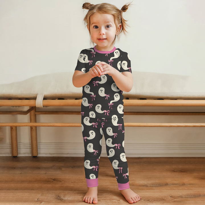 Little Ghosts Two Piece Short Sleeve Pajama Set For Haloween