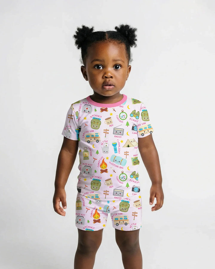 Little Camp Adventure Family Matching Two Piece Short Sleeve Shorts Pajama Set