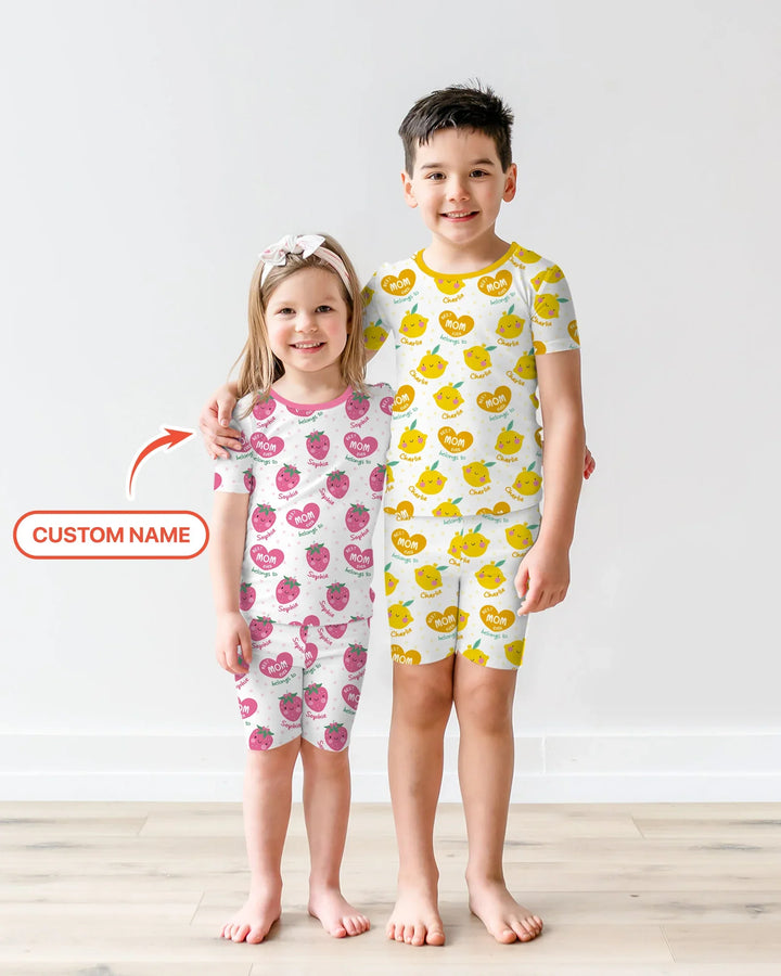 Custom Name Best Mom Ever Belongs to Bamboo Two Piece Short Sleeve Shorts Pajama Set