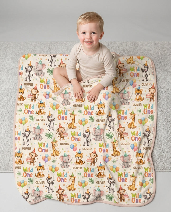 Custom Name 1st Birthday Wild One Bamboo Blanket