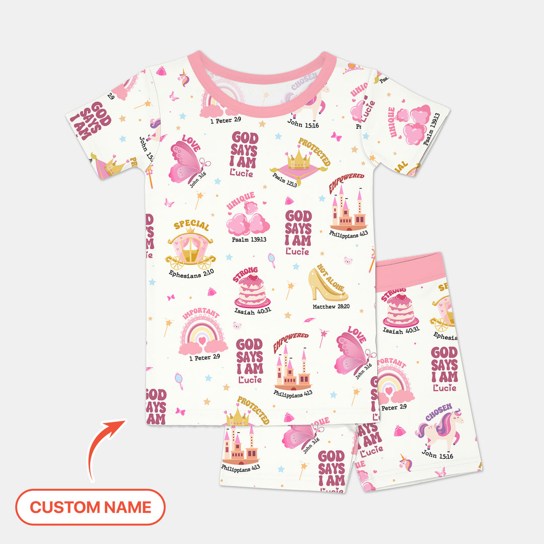 Custom Name God Says I Am Girl Short Sleeve Shorts Pajama Set