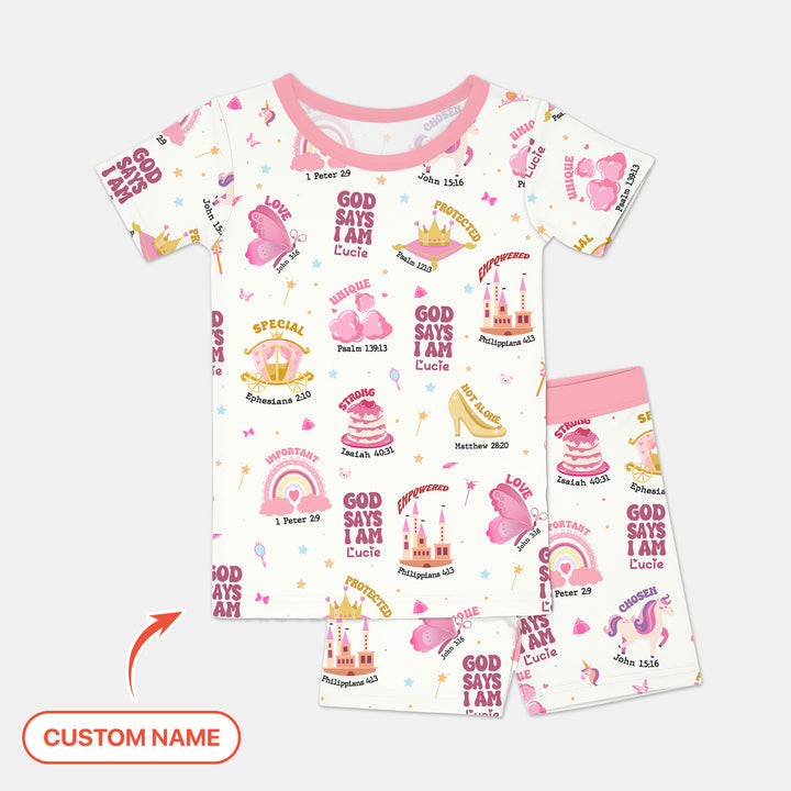 Custom Name God Says I Am Girl Short Sleeve Shorts Pajama Set