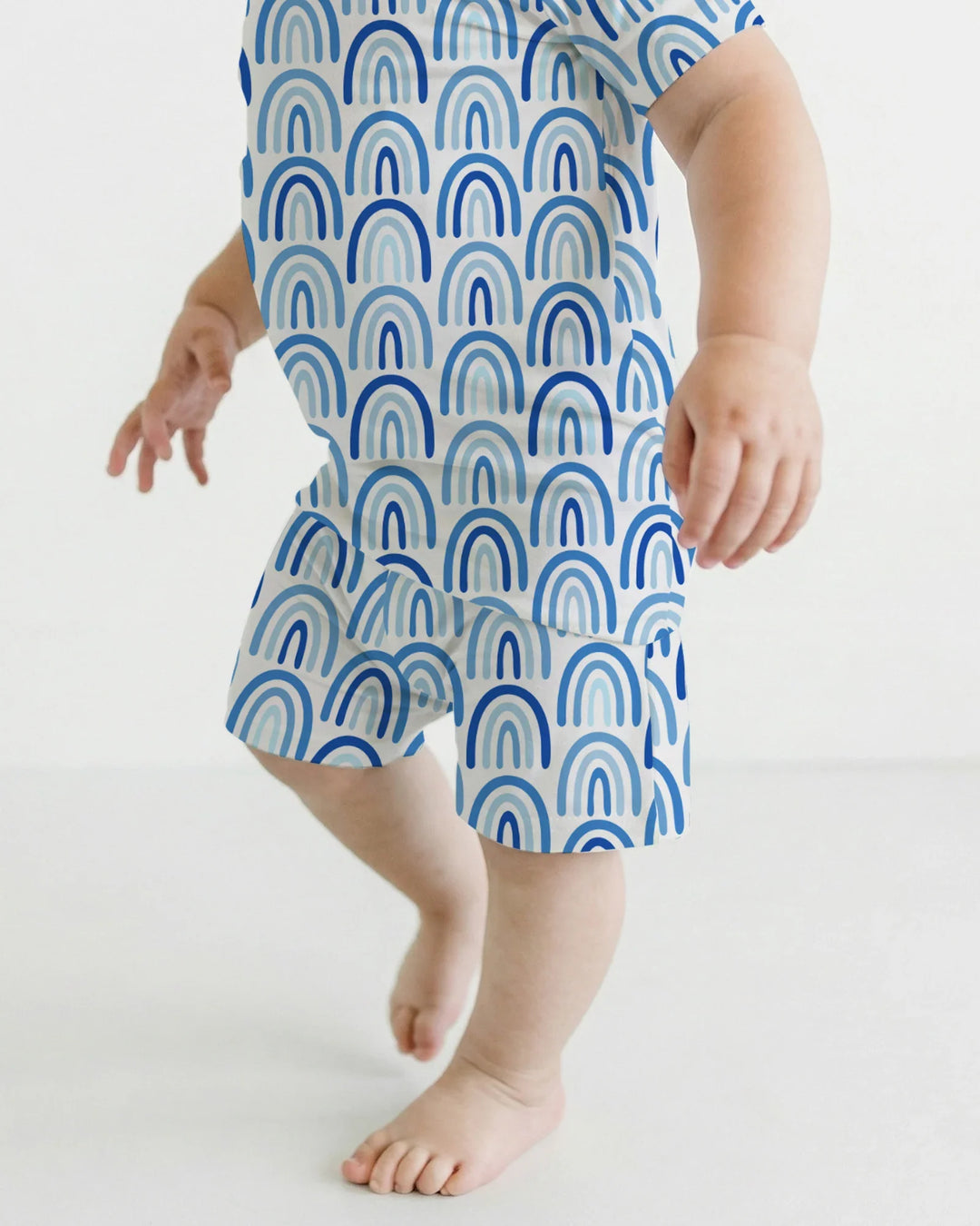 Sky Blue Rainbows Bamboo Two Piece Short Sleeve Shorts Pajama Set
