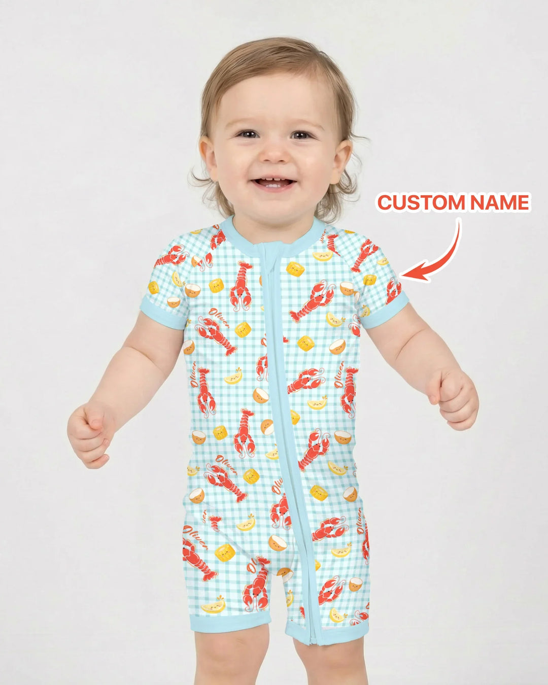 Nombre personalizado preppy temporada de cangrejos bambú corto con cremallera