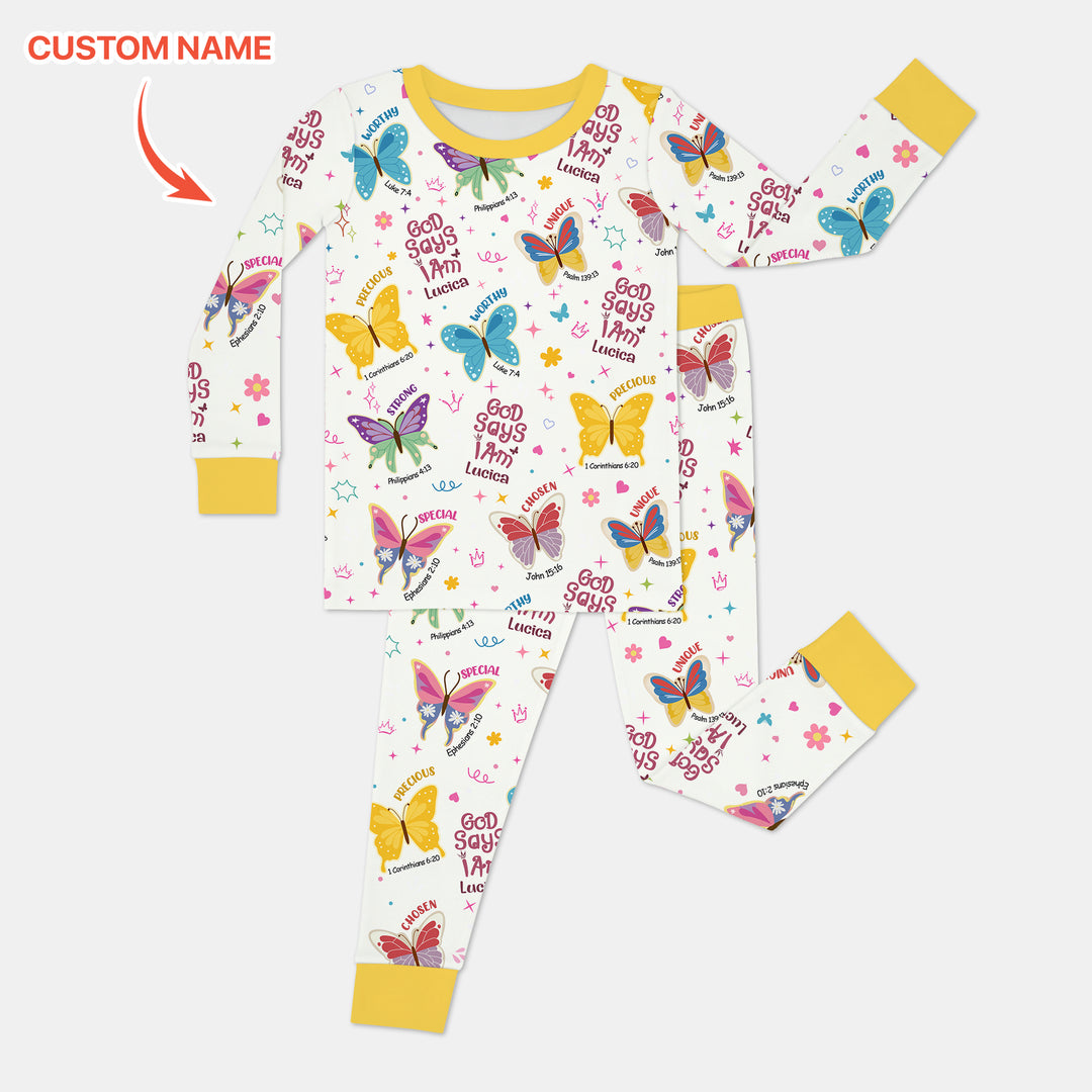 God Says I Am Custom Name Girl Version Two Piece Long Sleeve Pajama Set