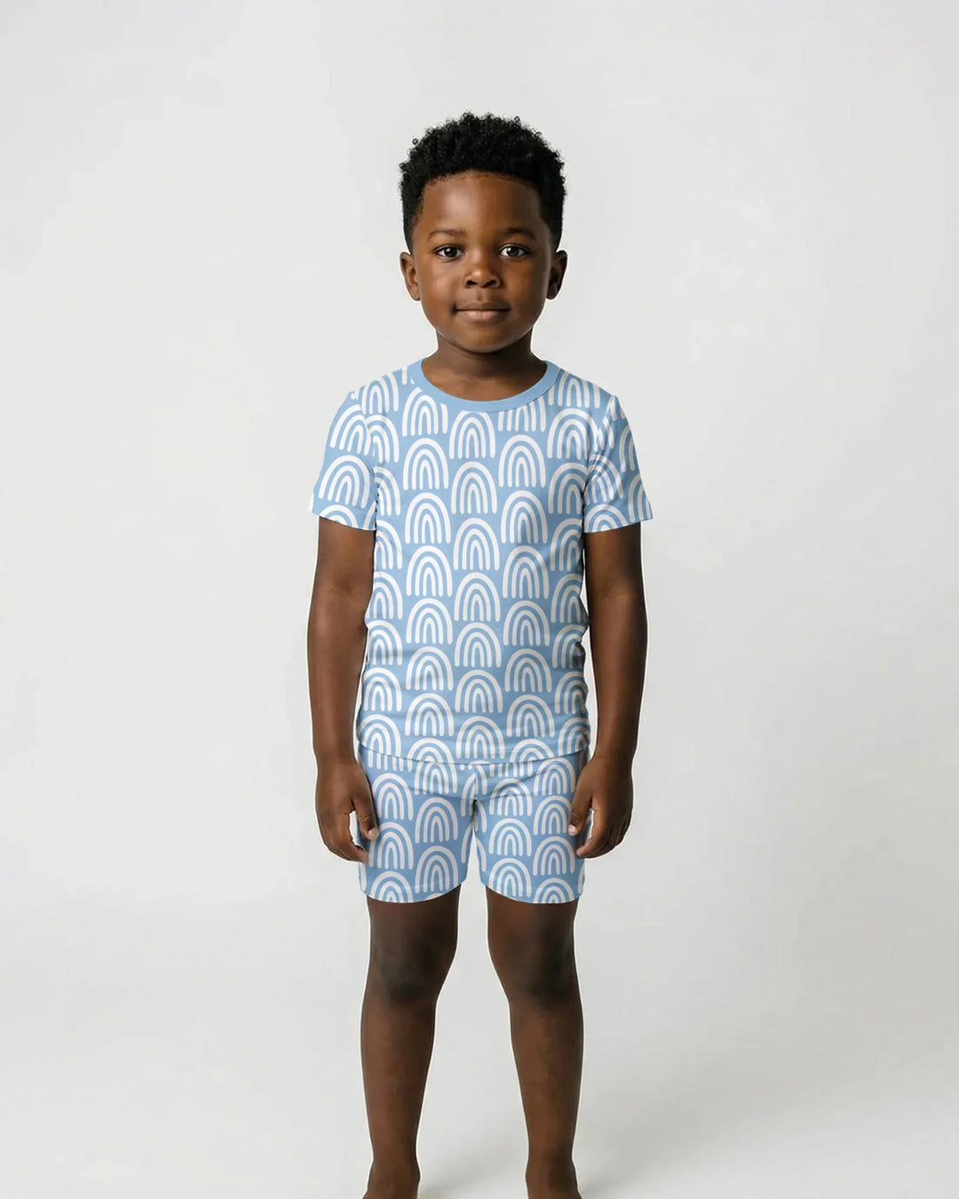 Sky Blue Rainbows Bamboo Two Piece Short Sleeve Shorts Pajama Set