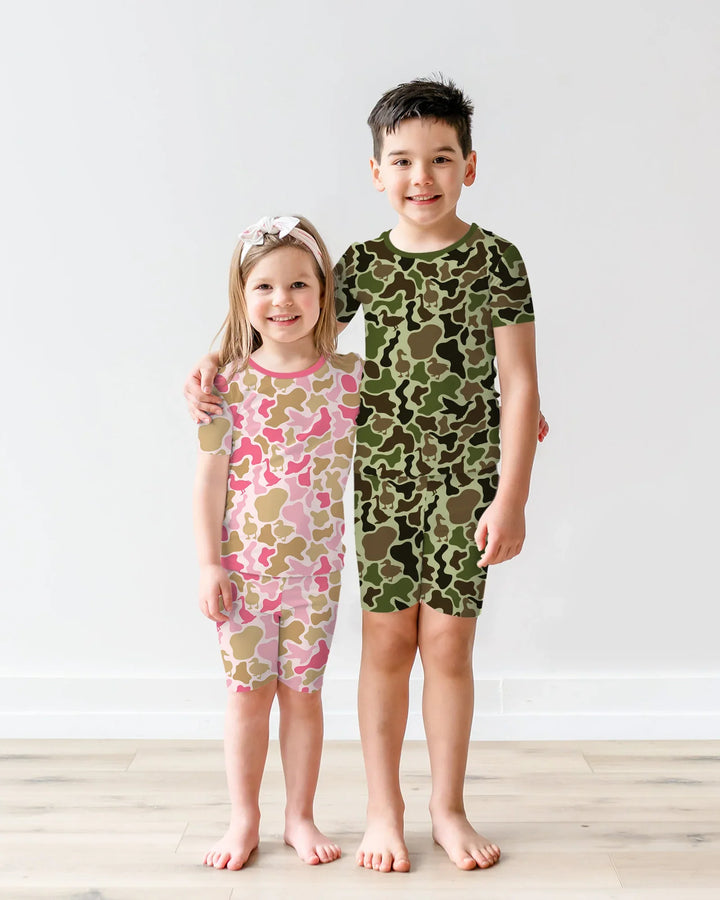 Mallard Duck Hunting Camouflage Bamboo Two Piece Short Sleeve Shorts Pajama Set
