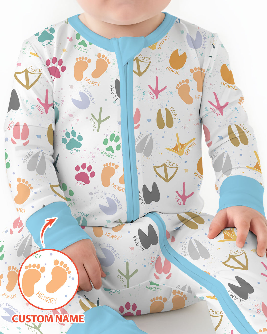 Cute Farm Animal Tracks Custom Name Bamboo Convertible Zippy