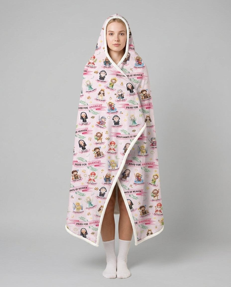 Holy Saints of Heaven Custom Name Bamboo Wearable Hooded Blanket