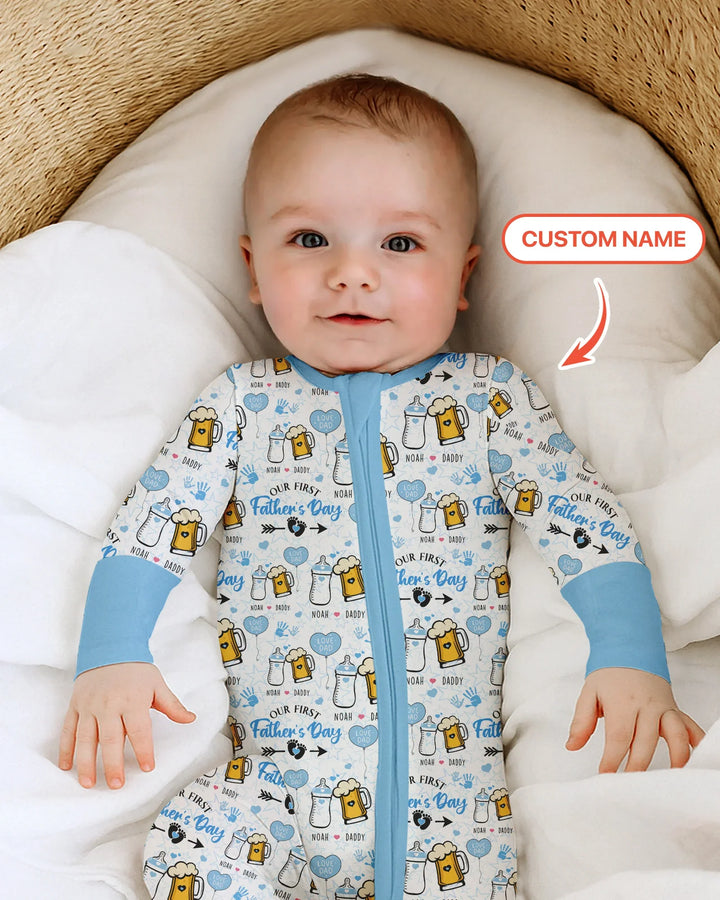 Custom Name First Father's Day Drink Bamboo Convertible Zippy