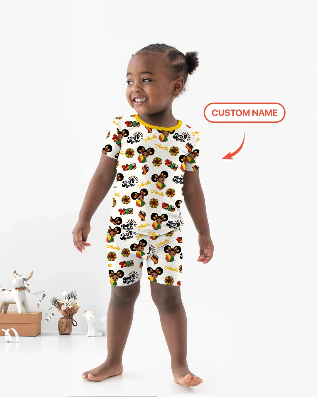 Custom Name Bloom in Freedom Bamboo Two Piece Short Sleeve Shorts Pajama Set