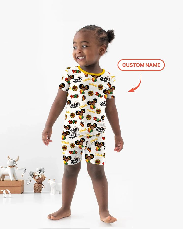 Custom Name Bloom in Freedom Bamboo Two Piece Short Sleeve Shorts Pajama Set