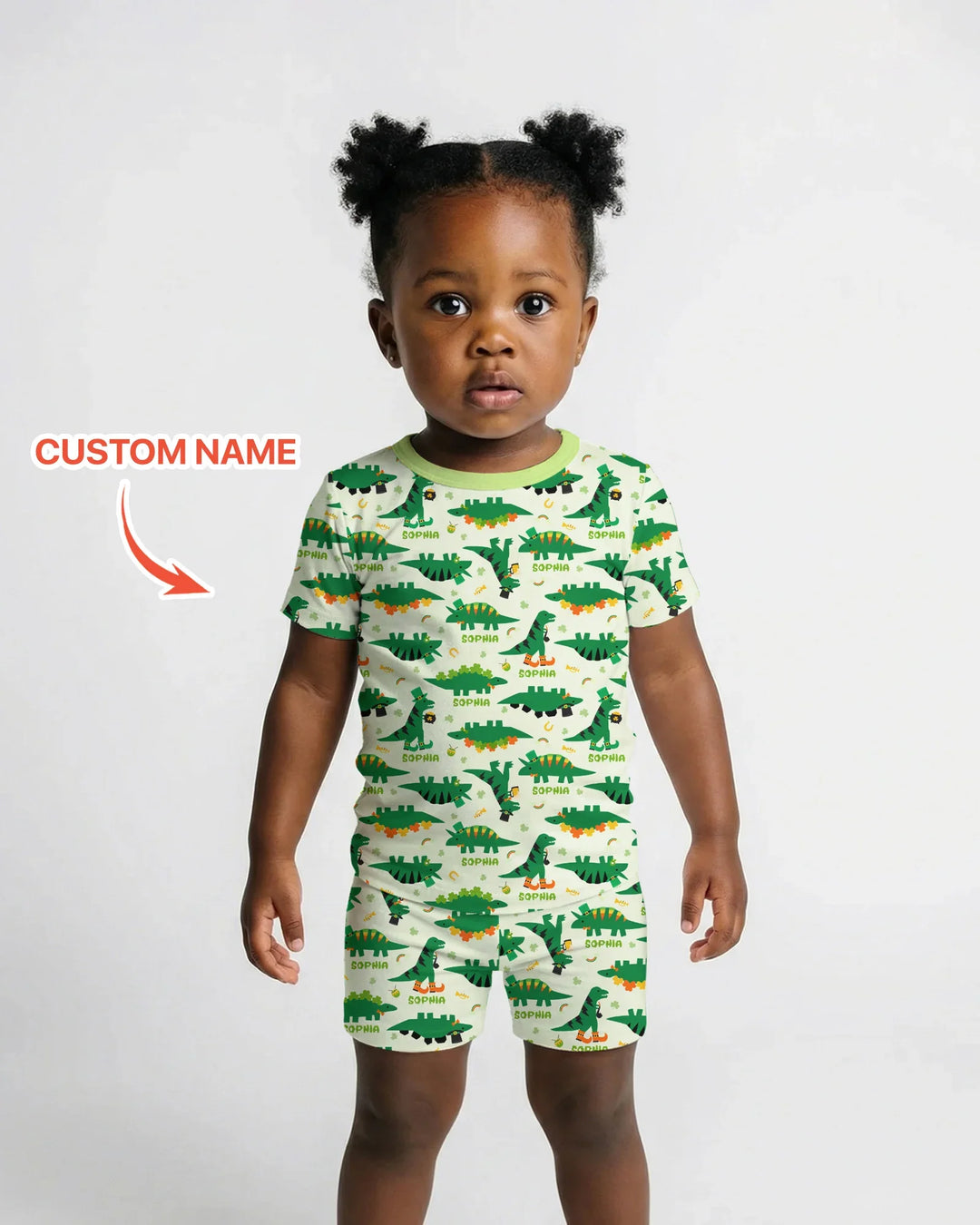 St. Patrick's Day Dinosaurs Custom Two Piece Short Sleeve Shorts Pajama Set